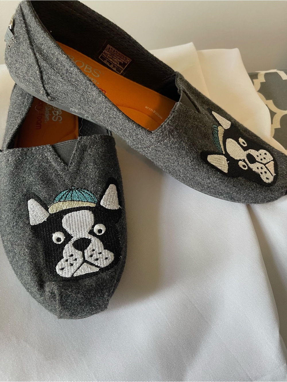 BOBS from Skechers Gray Felt Dog Embroidered Slip-On Flats